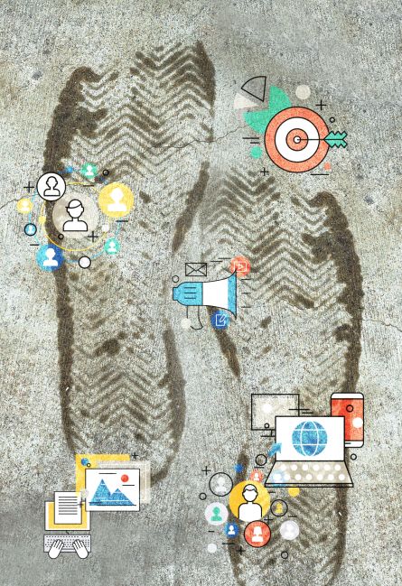 footprint with social media icons to represent digital footprint concept